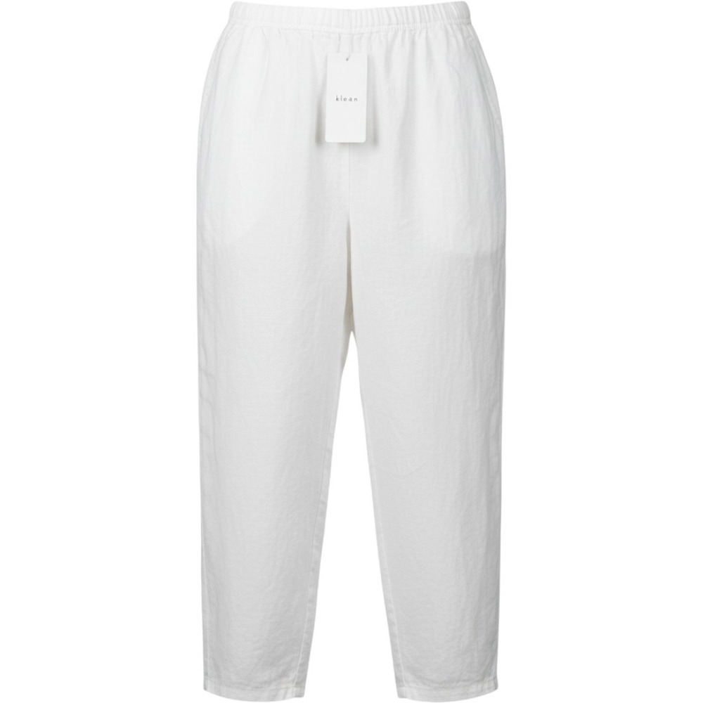 Kleen White Linen Blend Elastic Waist Pockets Straight Leg Pants XL Quiet Luxury